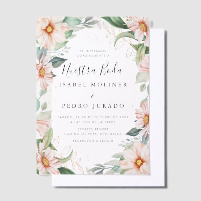 Invitations En Vélin Chic Eucalyptus Peach Roses Nuestra Boda Mariage (Compenser)