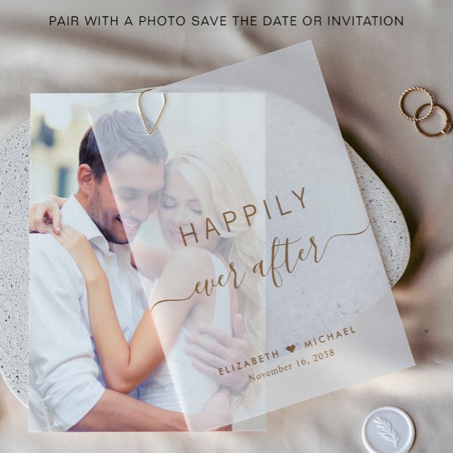 Invitations En Vélin Chic Heureusement Jamais Après Mariage Or (Elevate your save the dates and wedding invitations with the timeless beauty of vellum overlays)