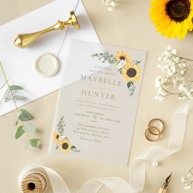 Invitations En Vélin Chic Pays Aquarelle Floral Mariage (Chic Country Watercolor Floral Sunflowers Wedding Vellum Invitations)