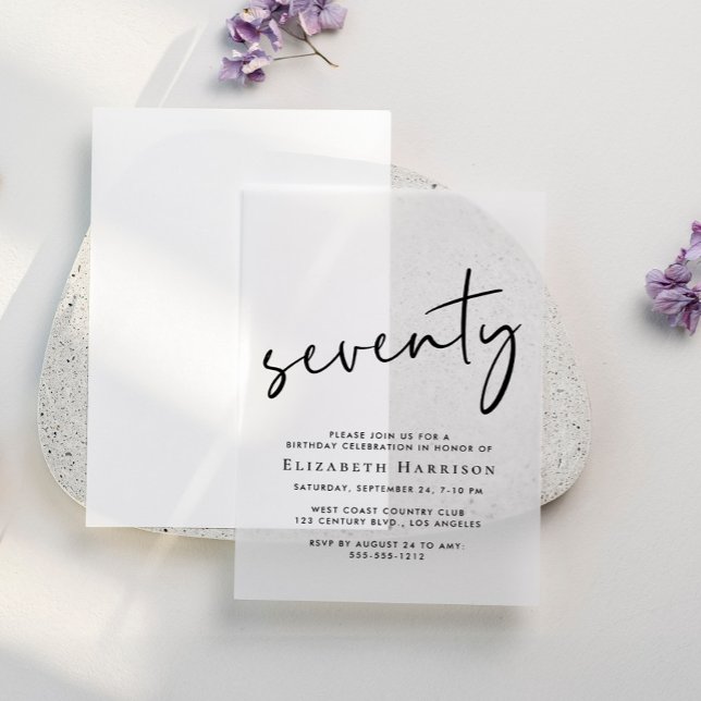 Invitations En Vélin Chic Script 70e fête d'anniversaire (Créateur téléchargé)
