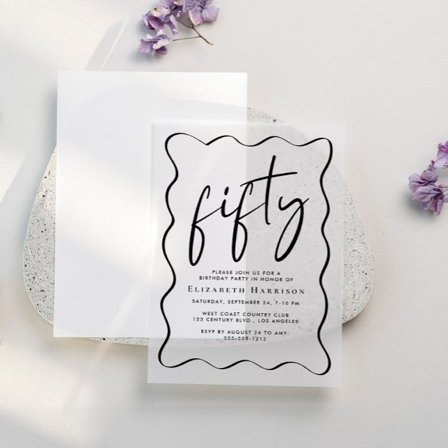 Invitations En Vélin Chic Script Wavy Frame 50e fête d'anniversaire (Créateur téléchargé)