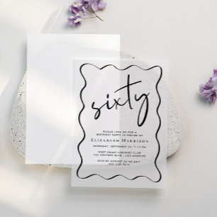 Invitations En Vélin Chic Script Wavy Frame 60e fête d'anniversaire