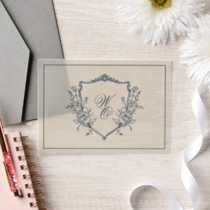 Invitations En Vélin Cimier Floral Marine Monogramme Mariage Superposit