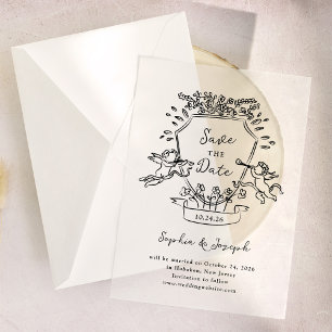 Invitations En Vélin Cimier tiré à la main avec les Cherubs   Save the 