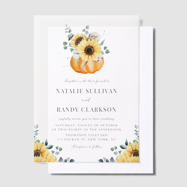 Invitations En Vélin Citrouille rustique et Mariage de automne tourneso (Compenser)