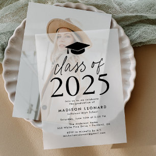 Invitations En Vélin Classe moderne de 2025 Black Graduation Party