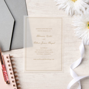 Invitations En Vélin Classique Ivory et Or Mariage Enregistrer la Date