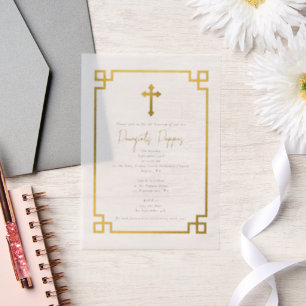 Invitations En Vélin Clé d'or Grèce orthodoxe Christening Baptême
