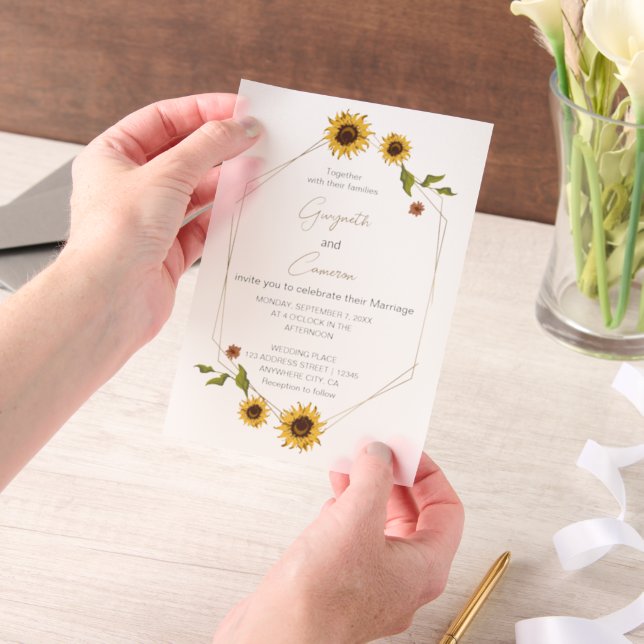 Invitations En Vélin Conception de tournesol rustique avec cadre géomét (Ordinateur de poche)