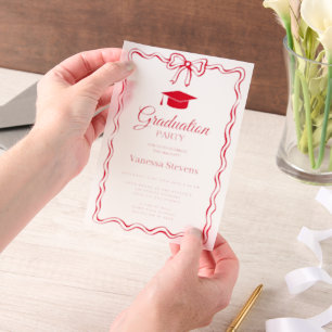 Invitations En Vélin Courbe rouge chaud à la main courbe ondulée Gradua