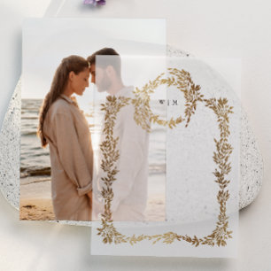 Invitations En Vélin Couronne de mariage élégante classique avec crête