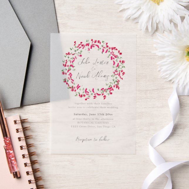 Invitations En Vélin Couronne de mariage tropicale Bougainvillée rose (Mariage)