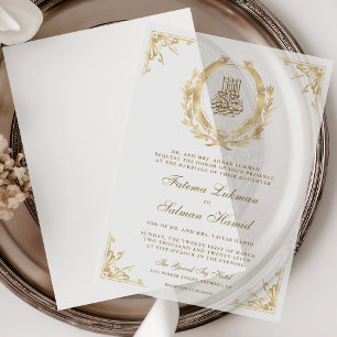 Invitations En Vélin Couronne Musulmane de Mariage en Or Antique