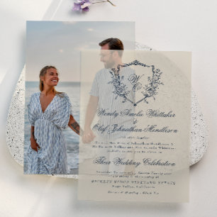 Invitations En Vélin Crème vintage Floral Crest et Mariage de monograph