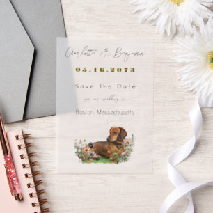Invitations En Vélin Dachshund Chien et Fleurs sauvages Enregistrer la 