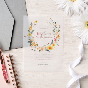 Invitations En Vélin Daffodiles botaniques Daisy Peony Flowers Mariage