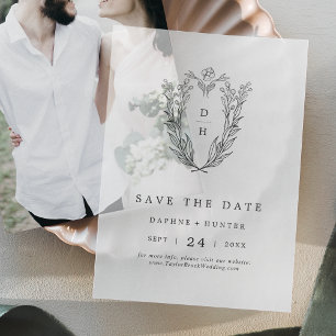 Invitations En Vélin DAPHNE Floral Monogramme Noir Mariage Enregistrer 