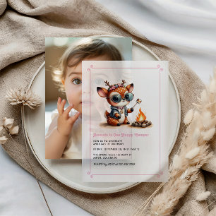 Invitations En Vélin Deer Girl "One Happy Camper" 1ère fête d'anniversa