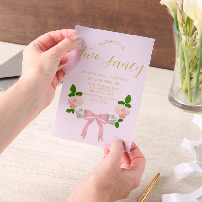 Invitations En Vélin Deux Fancy Bow Floral Anniversaire (Ordinateur de poche)