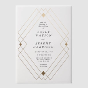 Invitations En Vélin Diamant Or Blanc Géométrique Mariage Gatsby