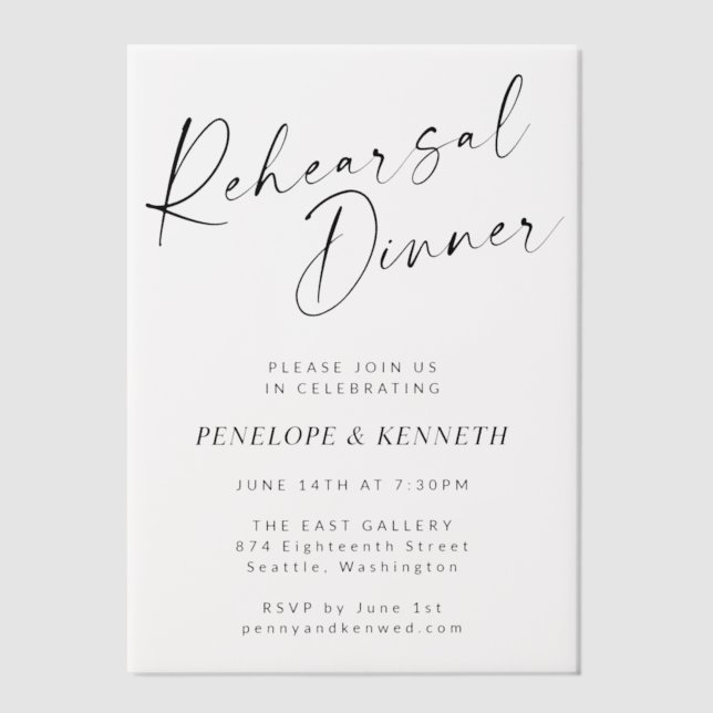 Invitations En Vélin Dîner de répétition minimaliste moderne écriture b (Recto)