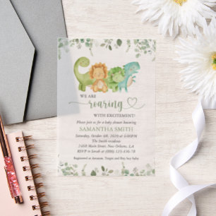 Invitations En Vélin Dinosaures mignons, T-Rex, Jurassique, Baby Shower