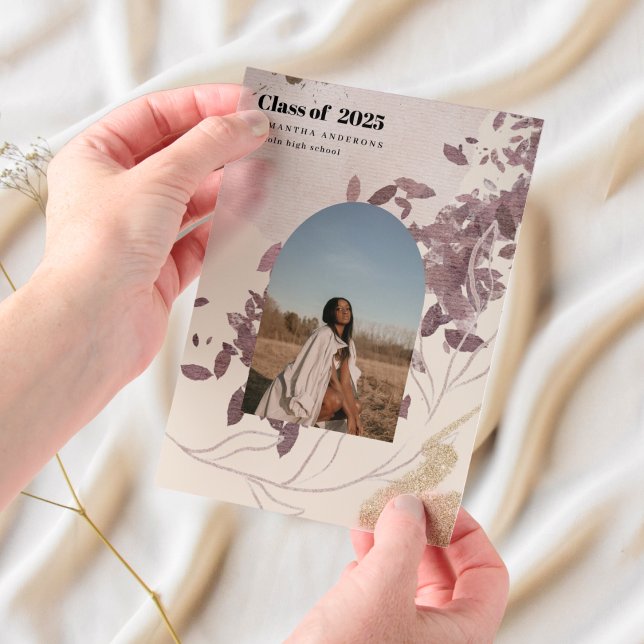 Invitations En Vélin Diplômé moderne Abstrait d'or et de violet (Créateur téléchargé)