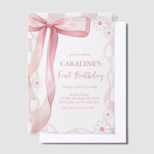 Invitations En Vélin Doodle Whimsical Pink Bow Premier anniversaire