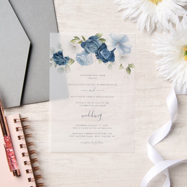 Invitations En Vélin Dusty Blue Floral Mariage botanique (Mariage)
