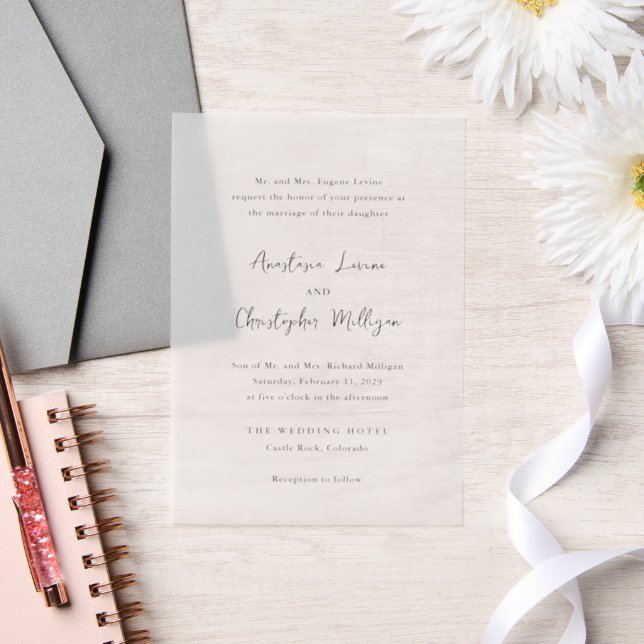 Invitations En Vélin Écriture moderne Mariage élégant (Mariage)