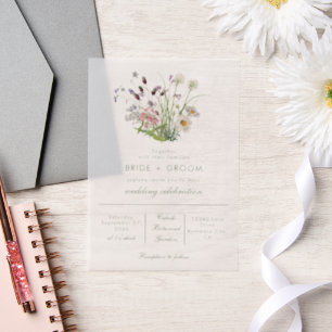 Invitations En Vélin Effacer le Mariage Fleur sauvage moderne transpare