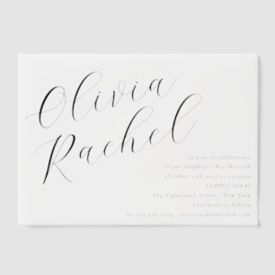 Invitations En Vélin Élégant Bat mitzvah de calligraphie de script blan