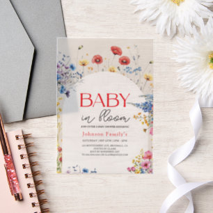 Invitations En Vélin Elégant bébé moderne en fleurs Ressort douche Invi