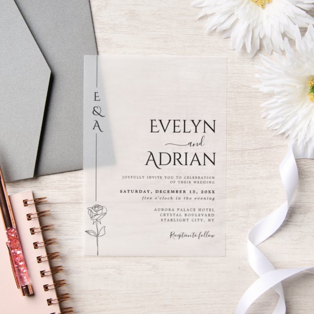 Invitations En Vélin Elegant Botanical Modern Minimalist Wedding (Mariage)