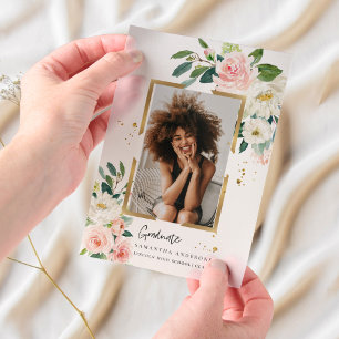 Invitations En Vélin Elégant cadre rose rose floral or