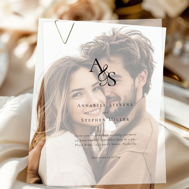 Invitations En Vélin Élégant, Classique, Monogramme, Mariage (Elegant, Classic, Monogram, Wedding Vellum Invitations)