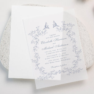 Invitations En Vélin Elégant Dusty Blue Chinoiserie Mariage d'aquarelle