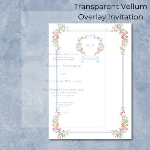 Invitations En Vélin Elégant Dusty Blue Pastel Fleur sauvage Mariage Cr