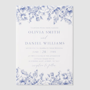 Invitations En Vélin Élégant Fleur sauvage bleu victorien Floral Mariag