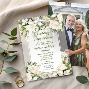 Invitations En Vélin Elégant Gardenia Floral 50e anniversaire de Mariag