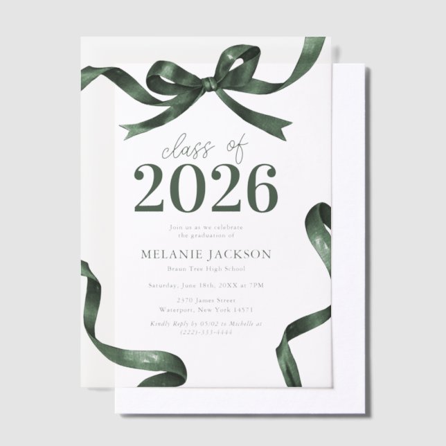 Invitations En Vélin Elegant Green Bow Graduation Party (Compenser)