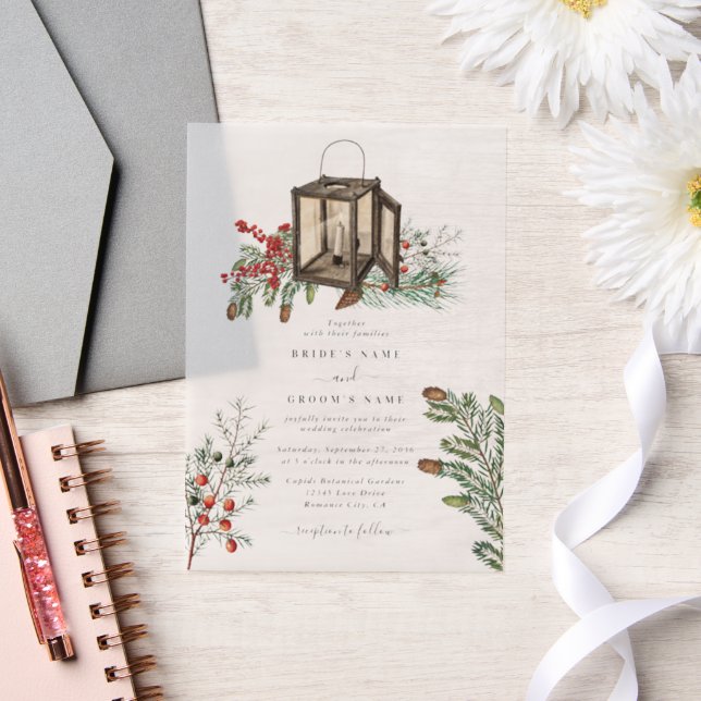Invitations En Vélin Élégant hiver Pins rustique Mariage de lanterne (Mariage)