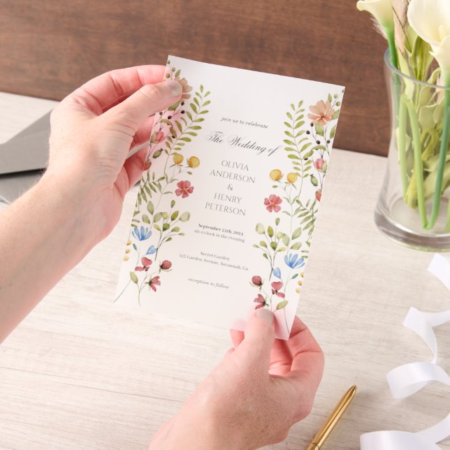 Invitations En Vélin Elégant jardin Fleurs sauvages Floral Printemps ma (Ordinateur de poche)