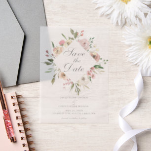 Invitations En Vélin Élégant Jardin floral rose rose vif Enregistrer la