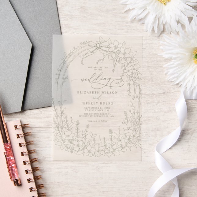 Invitations En Vélin Elégant Mariage Coquette Jardin Sage (Mariage)