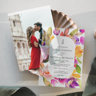 Invitations En Vélin Élégant Mariage d'aquarelle fleurie Spring Bold