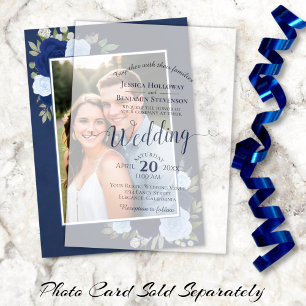 Invitations En Vélin Élégant Mariage de calligraphie de script bleu mar