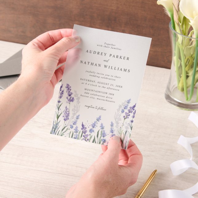 Invitations En Vélin Élégant Mariage de Lavande aquarelle (Ordinateur de poche)