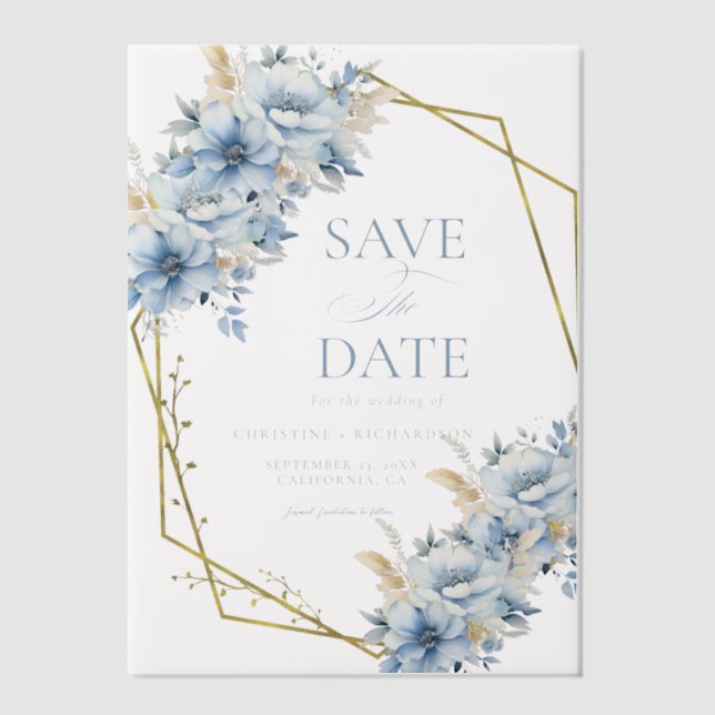 Invitations En Vélin Élégant Mariage de trame géométrique Floral bleu (Recto)