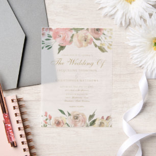 Invitations En Vélin Élégant Mariage d'été Blush Pink Gold Floral